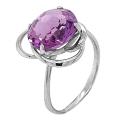 Кольцо из серебра с пл.кварцем цв.аметист родированное