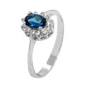 Кольцо из серебра с нат.лондон топазом и фианитами родированное