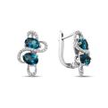Серьги из серебра с нат.топазом лондон блю и фианитами родированные