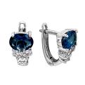 Серьги из серебра с нат.топазом лондон блю и фианитами родированные