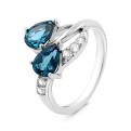 Кольцо из серебра с нат.лондон топазом и фианитами родированное