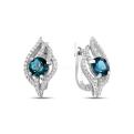 Серьги из серебра с нат.лондон топазом и фианитами родированные