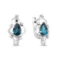 Серьги из серебра с нат.топазом лондон блю и фианитами родированные