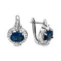 Серьги из серебра с нат.лондон топазом и фианитами родированные