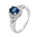 Кольцо из серебра с нат.лондон топазом и фианитами родированное