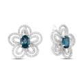 Серьги из серебра с нат.топазом лондон блю и фианитами родированные