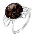 Кольцо из серебра с пл.кварцем цв.раухтопаз родированное