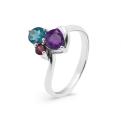 Кольцо из серебра с нат.аметистом, лондон-топазом и нат.родолитом родированное