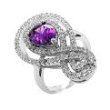 Кольцо из серебра с пл.кварцем цв.аметист и фианитами родированное
