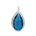 Подвеска из серебра с пл.кварцем цв.сапфир и фианитами родированная