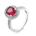 Кольцо из серебра с кварцем рубин и фианитами родированное