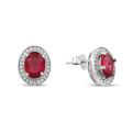 Серьги-пусеты из серебра с кварцем рубин и фианитами родированные