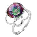 Кольцо из серебра с пл.кварцем цв.мистик родированное