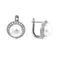 Серьги из серебра с культ.жемчугом и фианитами родированные
