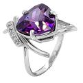 Кольцо из серебра с пл.кварцем цв.аметист и фианитами родированное