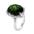 Кольцо из серебра с пл.кварцем цв.хризолит и фианитами родированное