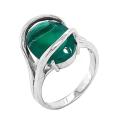 Кольцо из серебра с нат.зелёным агатом и фианитами родированное