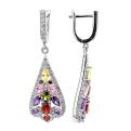 Серьги из серебра с пл.кварцем цв.микс и фианитами родированные
