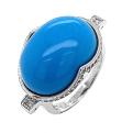 Кольцо из серебра с реконст.бирюзой и фианитами родированное