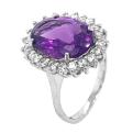 Кольцо из серебра с нат.аметистом и фианитами родированное