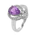 Кольцо из серебра с нат.аметистом и фианитами родированное