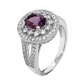Кольцо из серебра с пл.кварцем цв.аметист и фианитами родированное