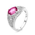 Кольцо из серебра с нат.розовым топазом и фианитами родированное