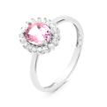 Кольцо из серебра с синт. розовый топаз и фианитами родированное