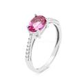 Кольцо из серебра с нат.розовым топазом и фианитами родированное