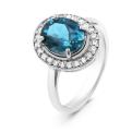 Кольцо из серебра с нат.лондон-топазом и фианитами родированное