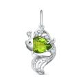 Подвеска из серебра с плавленым кварцем цвета хризолит фианитами родированная - Рыбка