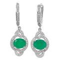 Серьги из серебра с пл.зеленым кварцем и фианитами родированные