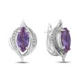 Серьги из серебра с гт.александритом и фианитами родированные