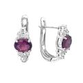 Серьги из серебра с нат.родолитом и фианитами родированные