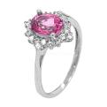 Кольцо из серебра с синт.розовым топазом и фианитами родированное