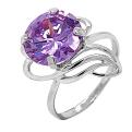 Кольцо из серебра с пл.кварцем цв.аметист родированное