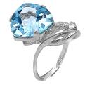 Кольцо из серебра с пл.кварцем цв.топаз и фианитами родированное