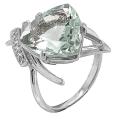 Кольцо из серебра с пл.кварцем цв.зелёный и фианитами родированное