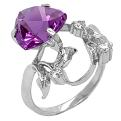 Кольцо из серебра с пл.кварцем цв.александрит и фианитами родированное