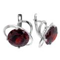 Серьги из серебра с пл.кварцем цв.гранат родированные