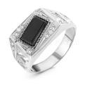 Печатка мужская из серебра с фианитами родированная