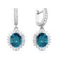 Серьги из серебра с нат.топазом лондон блю и фианитами родированные