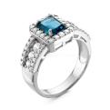 Кольцо из серебра с нат.лондон-топазом и фианитами родированное