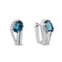 Серьги из серебра с нат.топазом лондон блю и фианитами родированные