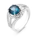 Кольцо из серебра с нат.лондон-топазом и фианитами родированное