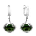Серьги из серебра с нат.празиолитом и фианитами родированные