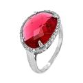 Кольцо из серебра с пл.кварцем цв.рубин и фианитами родированное