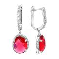 Серьги из серебра с пл.кварцем цв.рубин и фианитами родированные