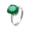 Кольцо из серебра с нат. зеленым агатом родированное