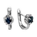 Серьги из серебра с нат.лондон топазом и фианитами родированные